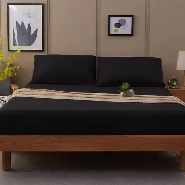 Juego De Sábanas + Fundas De Almohada Negro 2 Plazas Hilos Suave Casa Nerola