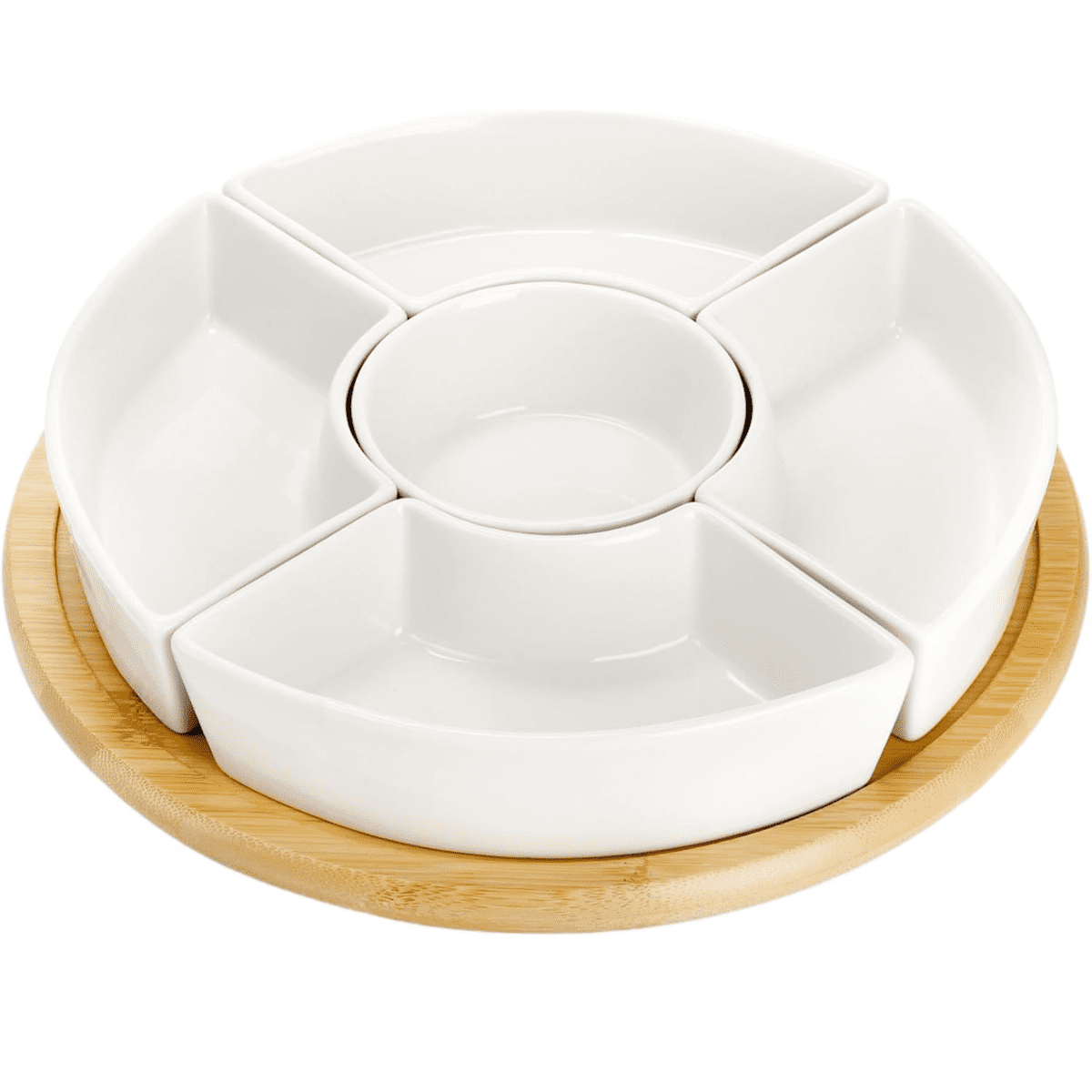 Danny Home - Set Picoteo Tabla + 5 Pocillos Blancos Multiuso Para Servir