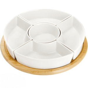 Danny Home - Set Picoteo Tabla + 5 Pocillos Blancos Multiuso Para Servir