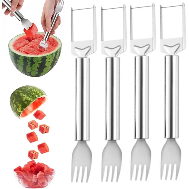 Cortador fruta acero inoxidable 2 en 1 mejorado sandía tenedor camping