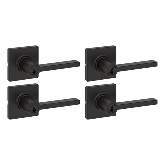 Manija de puerta Kwikset Casey, paquete de 4, negro mate, con llave y cerradura