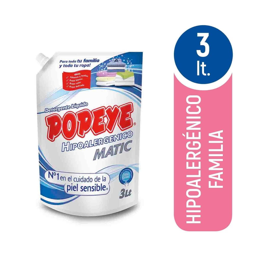 Detergente Líquido Hipoalergénico Doypack 3 l Popeye