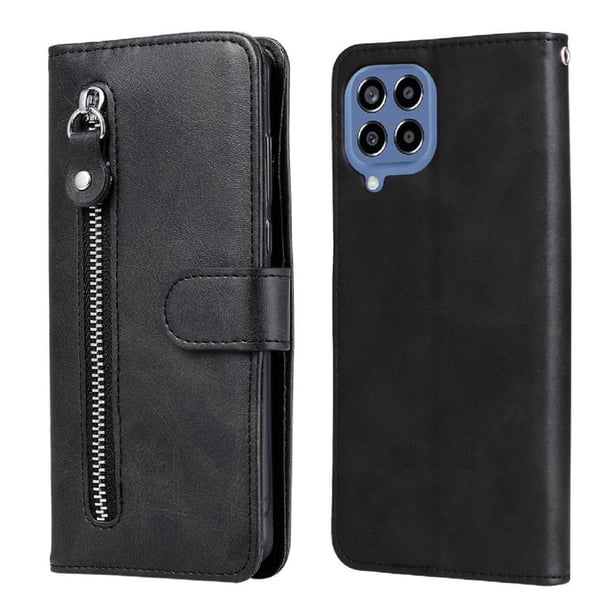 Funda con Cremallera para Samsung Galaxy M33 5G, Carcasa Cartera de Cuero PU con Soporte y Tarjetero