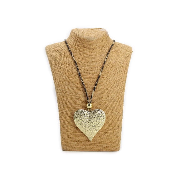 Collar Largo De Gamuza Animal Print Con Dije Corazón 45 Cm