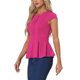 thumbnail image 4 of INSPIRE CHIC Blusas de Mujer para Regreso a Clases con Peplum, Mangas Cortas, Cuello Redondo, Color Sólido, L Rosa Fucsia, 4 of 6