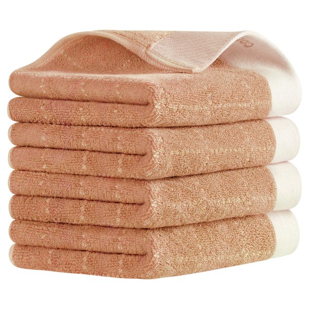 REGALWOVEN Toallas de Mano Decorativas a Cuadros para Baño, Toalla de Mano de Algodón Suave para Decoración del Hogar en la Cocina (14 x 30 Pulgadas) Marrón 4 Piezas