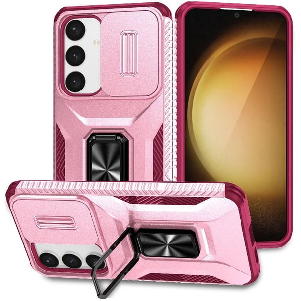Funda Armada para Samsung Galaxy S25 5G con Tapa Deslizante y Soporte Magnético Giratorio Rosa