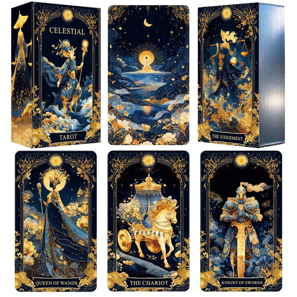 Baraja de Tarot Vzmeiyre Celestial Azul con Bordes Dorados, 78 Cartas