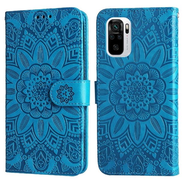 Funda tipo cartera FOXDOCK para Xiaomi Redmi Note 10s 4G , diseño girasol en relieve, cuero PU, cierre magnético, soporte y tarjetero