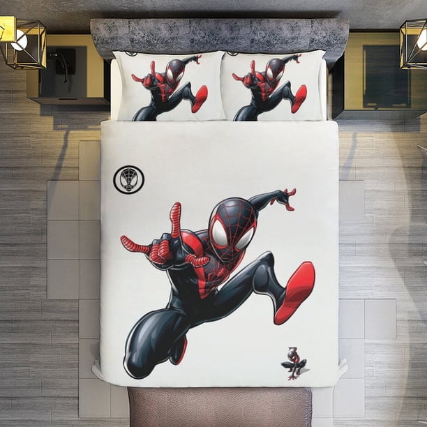 Spider-Man Miles Morales 3 Piece Sets Full/Queen Size - Reversible Microfiber Quilts with 2 Shams Soft Lightweight Bedspread Coverlet Comforter for All Season Bed Sheets