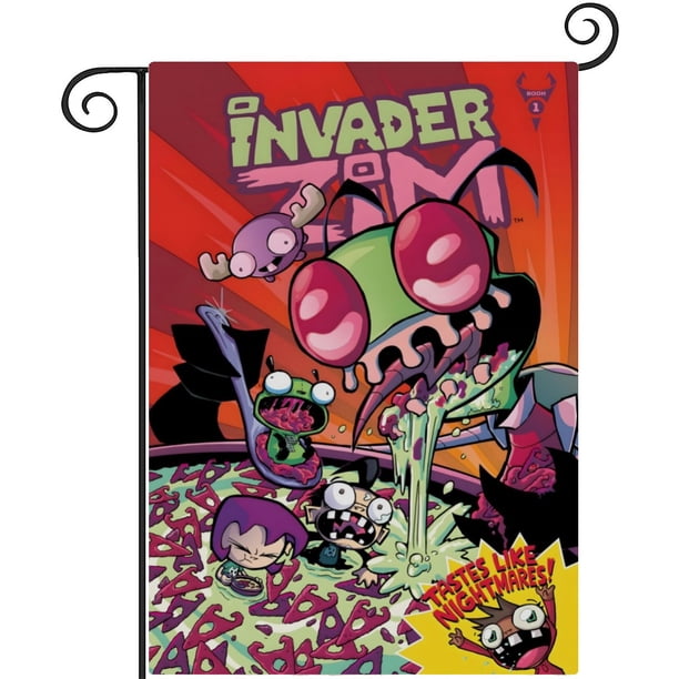 Invasor Zim-bandera de jardín temática. Regalo perfecto para fans, amigos y familiares, ideal para actividades al aire libre y decoración de fiestas.28CM*45CM