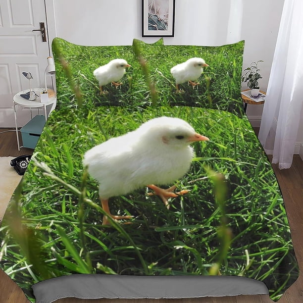 Juego de ropa de cama Chick Juego de funda nórdica para impresión 3D Juego de 3 piezas Suave Transpirable Lindos animales Funda de edredón Funda de edredón con cierre de cremallera Microfi s