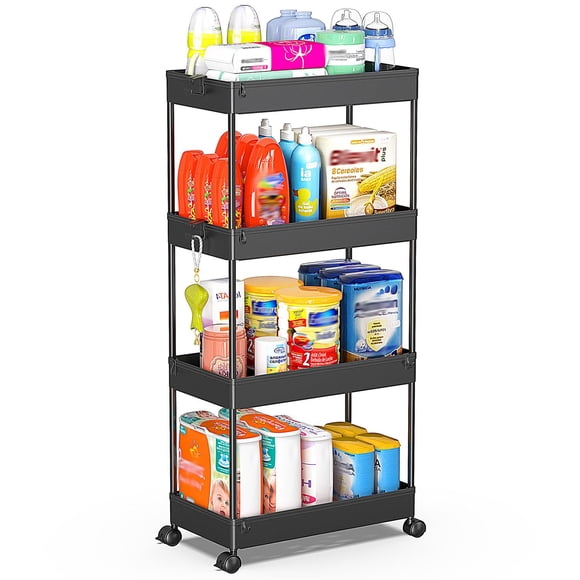 Carrito de almacenamiento SPACEKEEPER de 4 niveles para cocina y baño, negro