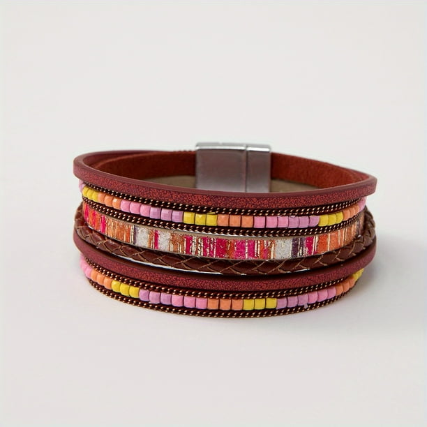 Elevate Your Look with this Stylish Colorful PU Leather Magnetic Buckle Bracelet