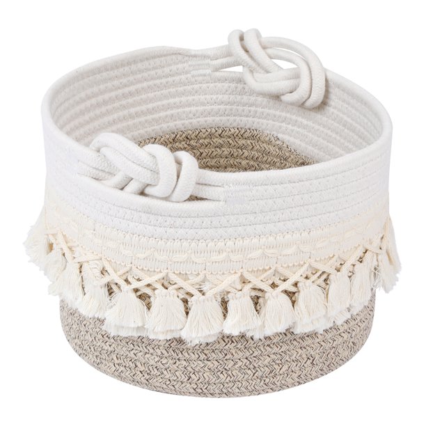 REGALWOVEN 1 Paquete de Cesta de Almacenamiento Tejida, Caja de Almacenamiento para Estante con Borla para Bandeja de Llaves para Entrada Escritorio, Decoración del Hogar Atrapa Todo Lino 9.4*6.7in
