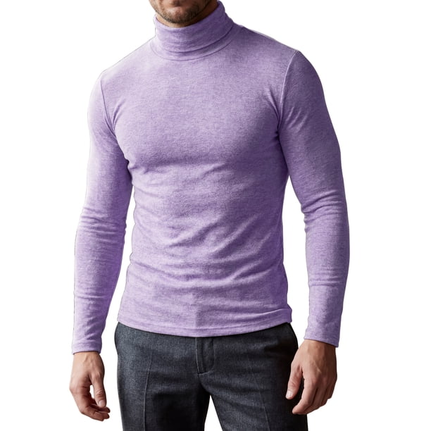 INSPIRE CHIC Camiseta de Cuello Alto de Manga Larga para Hombre Ajuste Ceñido Camiseta Térmica Suave XL Púrpura