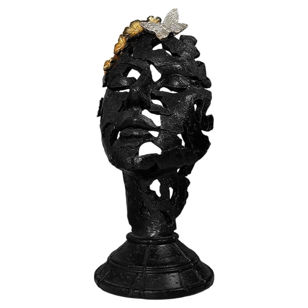 Estatua de cabeza abstracta decoración abstractor de la cara decorativa creadora creadora decoración de la estatua del artículo de resina para la sala Negro