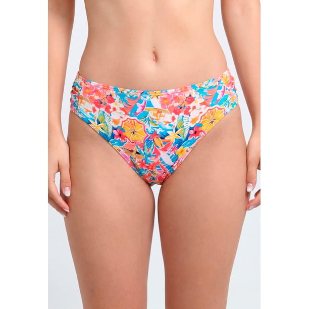 Bikini clásico costados drapeados estampado coral Talla M