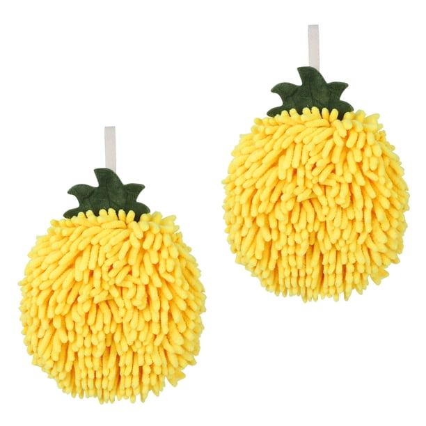 REGALWOVEN Toallas de Mano de Bola de Chenilla Suave Absorbente y Esponjosa, Toalla Decorativa Peluda con Gancho para Pared para Baño (6 x 6 Pulgadas) Amarillo 2 Piezas
