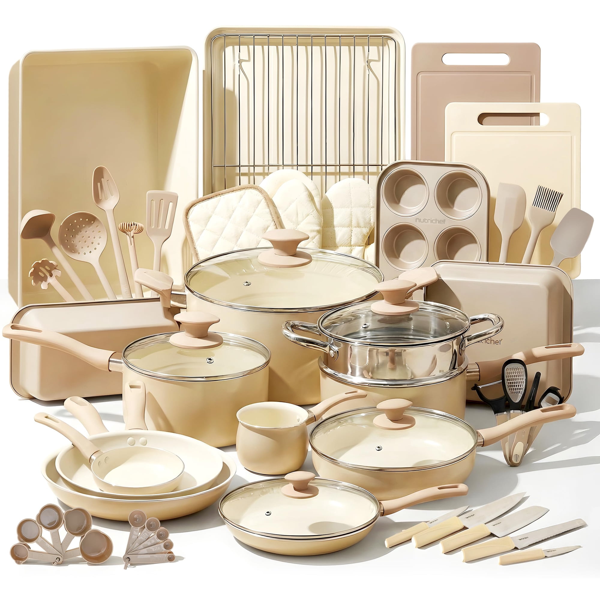 Juego De Utensilios De Cocina Y Utensilios Para Hornear Nutrichef Marble, Antiadherente, 54 Piezas