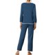 thumbnail image 3 of INSPIRE CHIC Conjunto de Pijama de Mujer de Rayón con Manga Larga y Cuello con Muesca, Ropa de Dormir con Ribete en Contraste, Conjunto de Pantalones Suaves para Estar en Casa L Azul Lago, 3 of 6