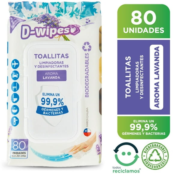 Toallas Desinfectantes D-wipes Lavanda Biodegradable 80 un