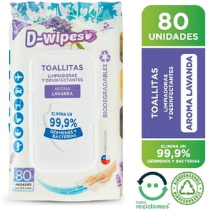 Toallas Desinfectantes D-Wipes Lavanda Biodegradable 80 Un