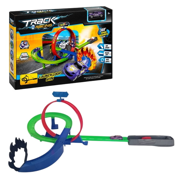 Pista de Autos Track Racing con Doble Loop y Auto Morado