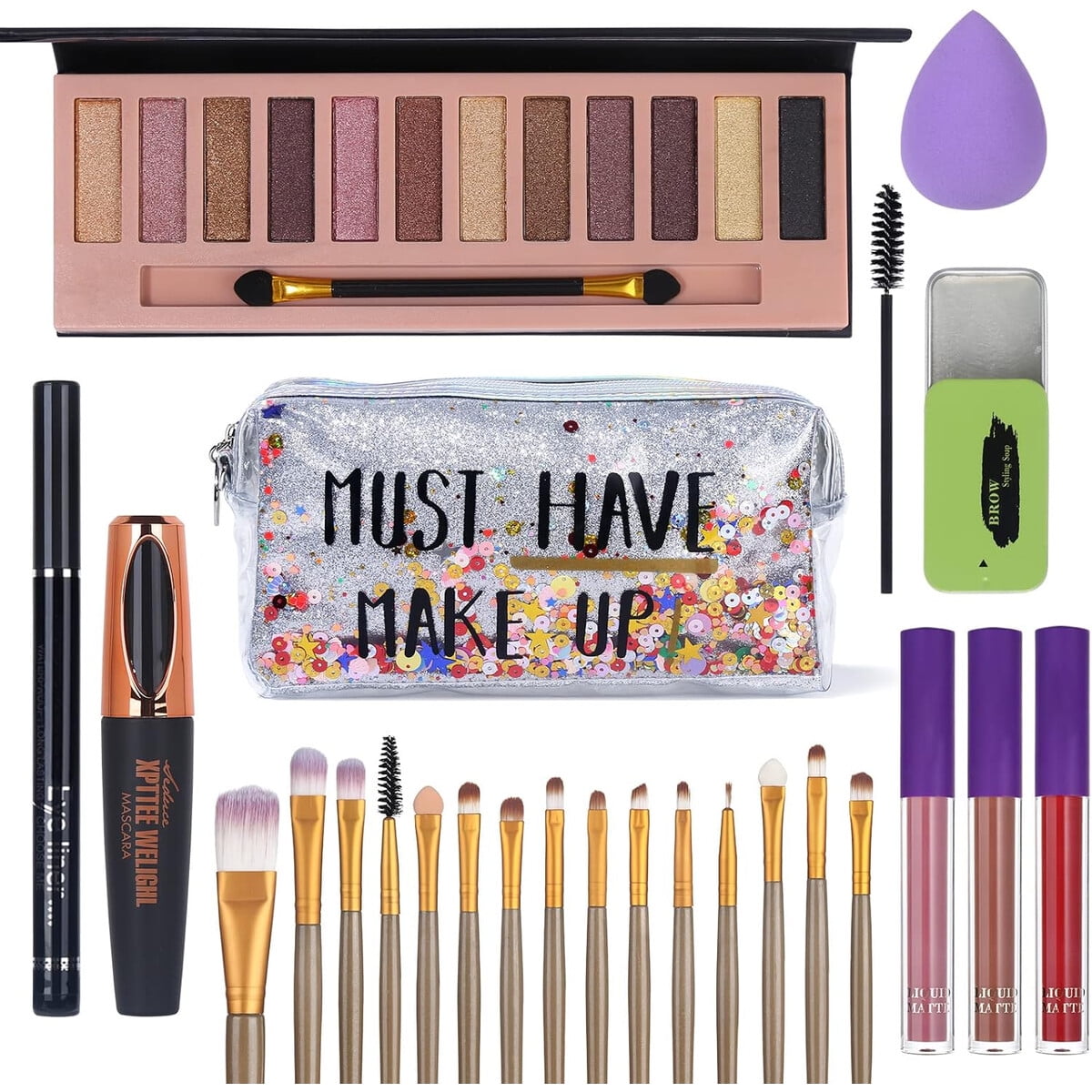 Set Maquillaje Qibest 12 Sombras Kit Completo Brochas