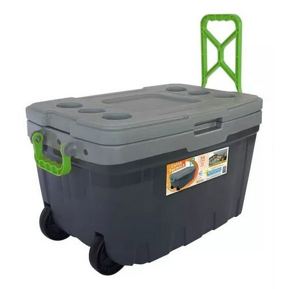 Cooler Termico Con Ruedas Y Bandejas 54 L Gris Verde