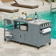 thumbnail image 2 of K&K 75.4" Outdoor Kitchen Island with Sink, Solid Wood Outdoor Grill Cart for XL Green Egg Grills, Rolling Outdoor Bar Cart with Stainless Steel Top, for Pizza Prep & BBQ, Grey Blue, 2 of 3