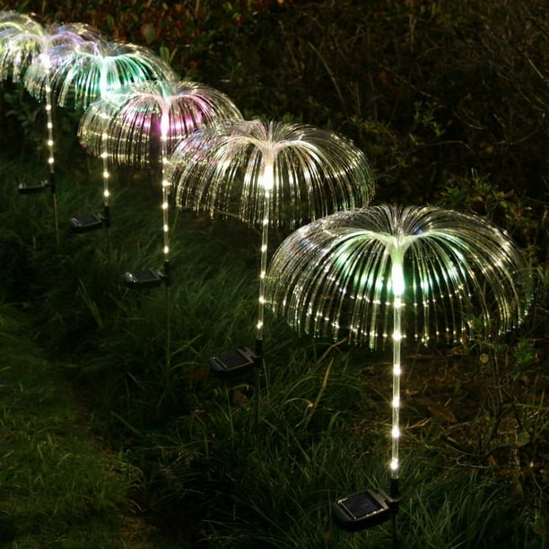 2pcs 7LEDs Solar Fiber Optic Lights, Waterproof Jellyfish Lights, Decorative Lawn Lights, Turn The Switch On, Automatic Charging During The Day, Automatic Lighting At Night, Charging 6-8 Hours, Lighti