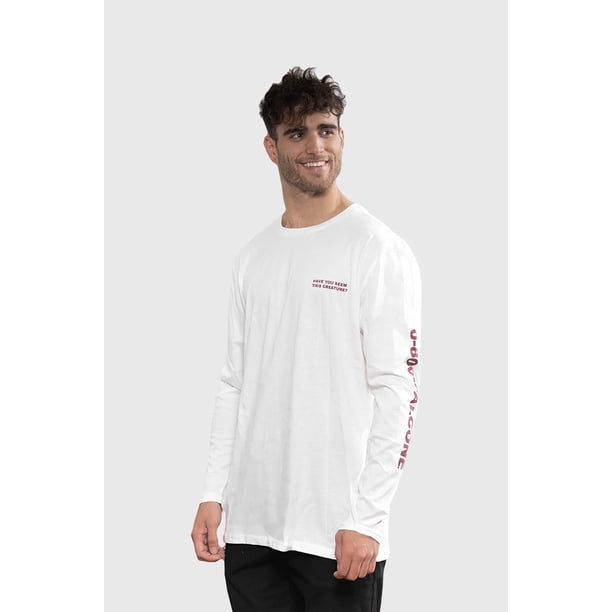 Polera Orgánica Manga Larga Vertical Logo Blanco Hombre Falcone
