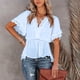 thumbnail image 5 of Blusas y camisas casuales de manga corta con cuello en V y encaje para mujer, 5 of 6