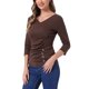thumbnail image 4 of INSPIRE CHIC Blusa Fruncida para Mujer de Regreso a Clases con Botones Decorativos Cuello en V Manga 3/4 Top de Punto Sólido Marrón Café XL, 4 of 5