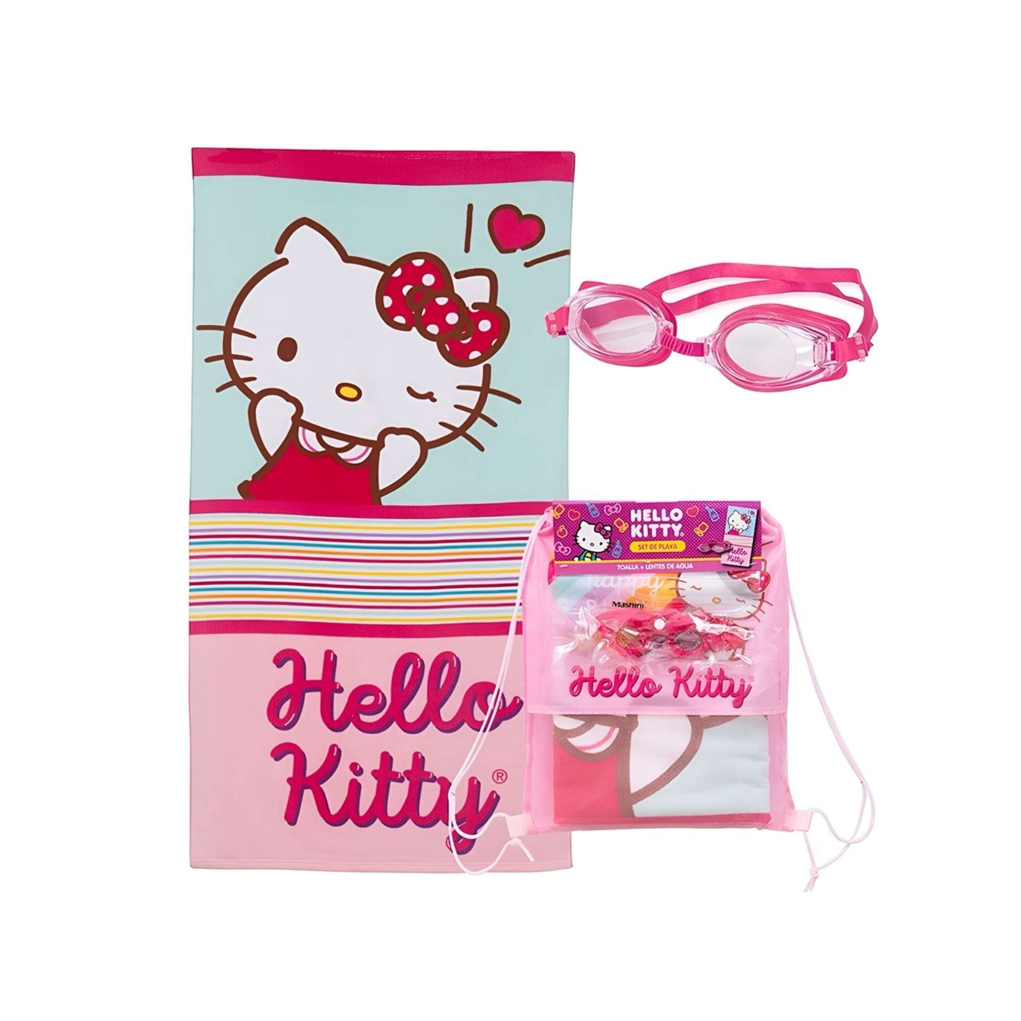Mashini - Toalla Niño Niña Con Lentes De Agua Y Bolso Hello Kitty