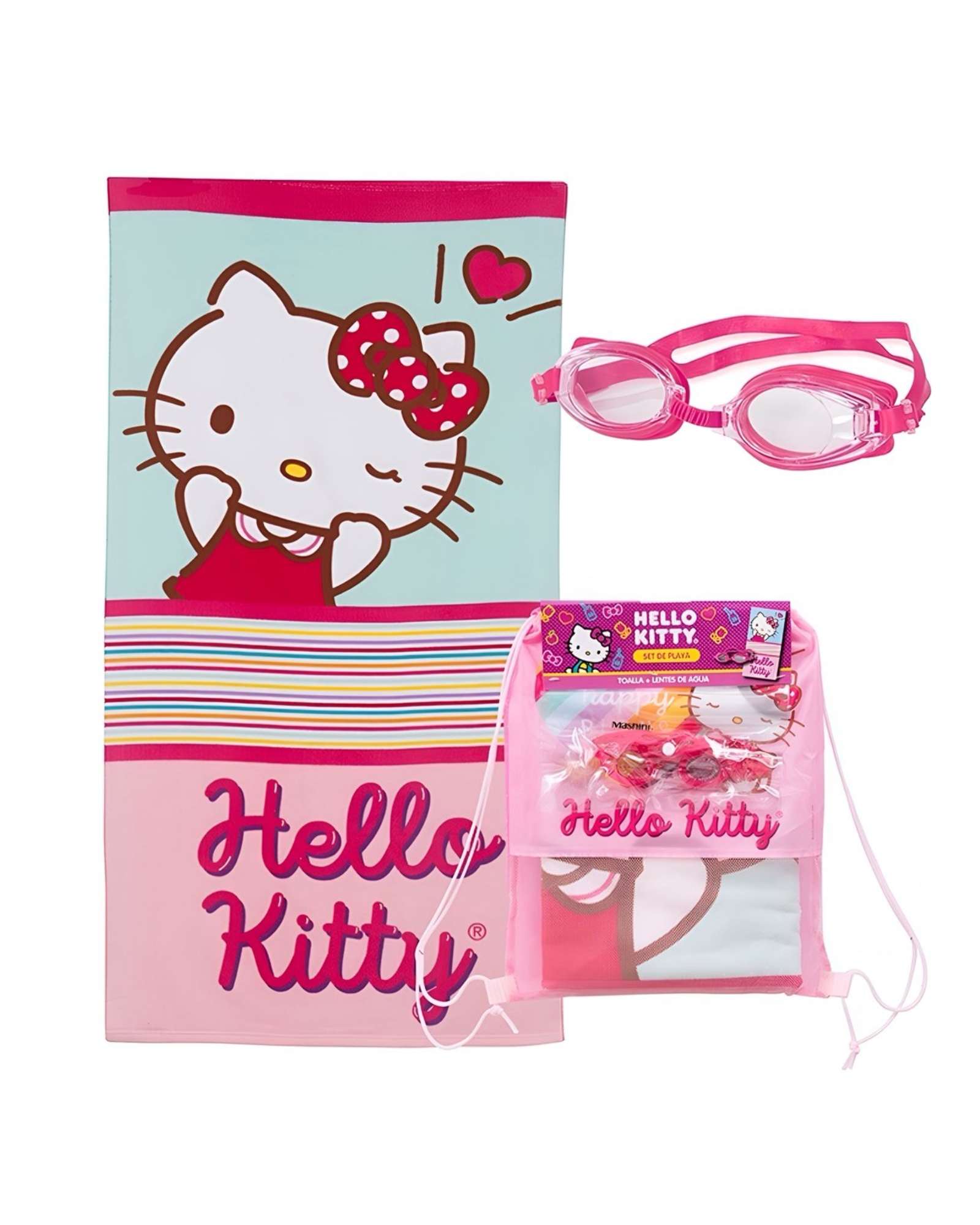 Mashini - Toalla Niño Niña Con Lentes De Agua Y Bolso Hello Katy