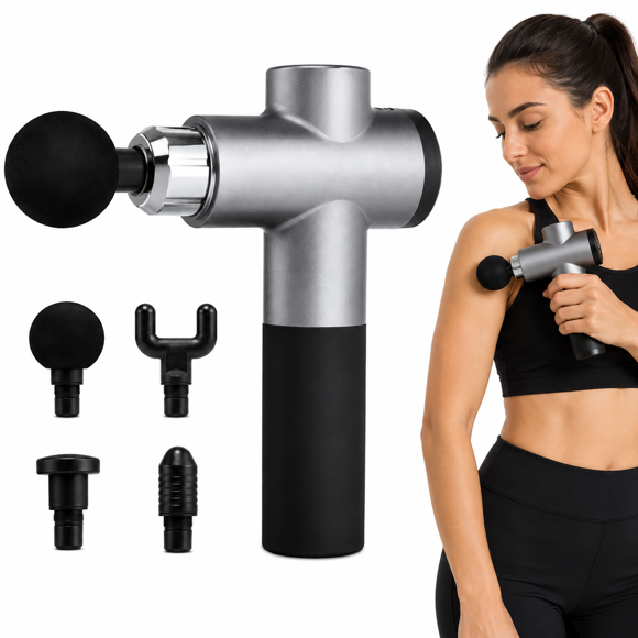 Pistola De Masaje Corporal Recargable 4 Accesorios 6 Velocidades