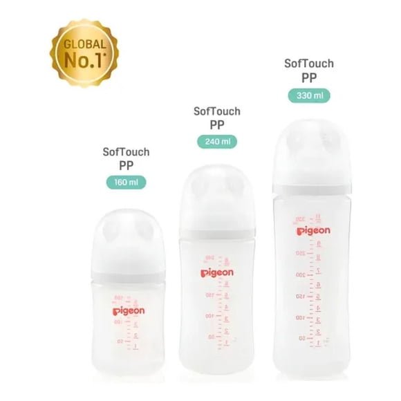 Pack 3 Mamaderas Pigeon Softouch Boca Ancha 160+240+330ml Pp Blanco Biberón Softouch Pigeon Pp
