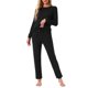thumbnail image 2 of INSPIRE CHIC Conjunto de Pijama de Punto con Estampado de Estrellas para Mujer Regreso a Clases Suave Manga Larga Cuello Redondo Top y Pantalones Jogger Ropa de Dormir con Bolsillos XL Negro, 2 of 5