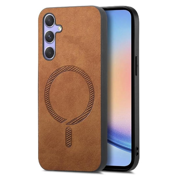 Magnetic Slim Case for Samsung Galaxy A34 with Camera Guard & Anti-Scratch Back Brown