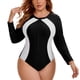 thumbnail image 1 of Traje de baño de surf Agnes Orinda para mujer de talla grande, traje de baño de una pieza de manga larga con cremallera frontal, traje de baño de surf, cobertura total, color negro y blanco, 1 of 8