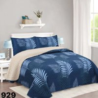 Genérico - Cubrecama Quilt Sherpa 2 Plazas - Azul Ramas M929