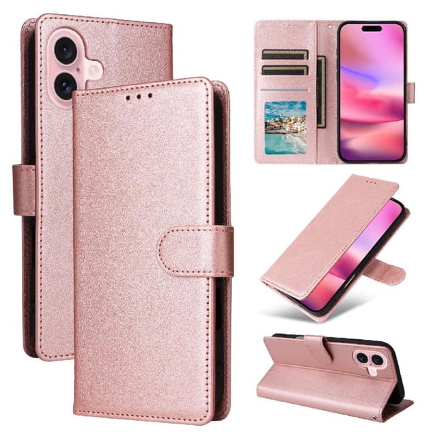 Funda Cartera para iPhone 17 con Tarjetero, Soporte y Cordón - Protección Oro rosa