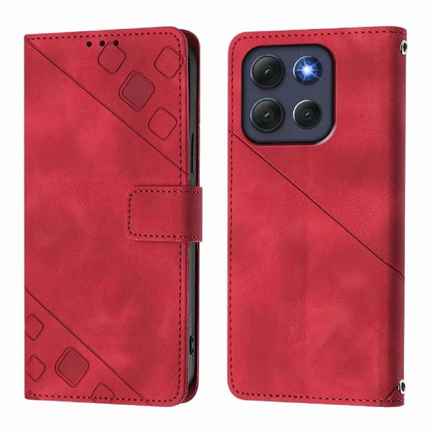 Funda Cartera para Motorola Moto G86 con Soporte y Ranuras, Resistente a Golpes y Rayones Rojo