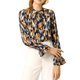thumbnail image 1 of INSPIRE CHIC Blusa de Mujer con Lazo Floral en el Cuello en V, Volantes Vintage, Manga Larga de Trompeta, Talla 3XL, Azul Naranja, 1 of 7