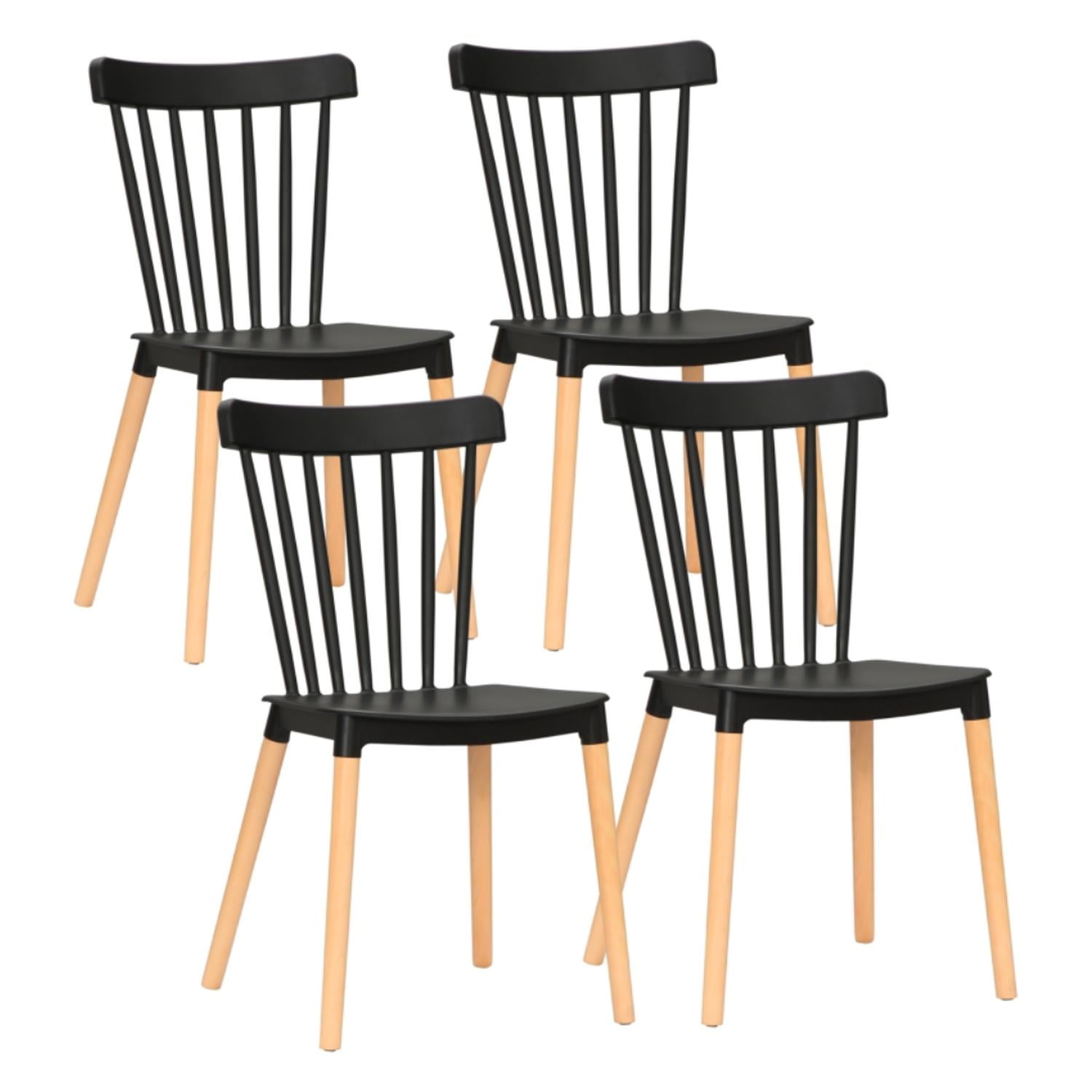 Pandalino - Pack 4 Sillas Windsor Negras | Diseño Clásico & Cómodo Negro