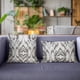thumbnail image 2 of Almohada Ikat Dream de Plutus Brands, color azul, negro y crema, 100% lino, 2 of 5