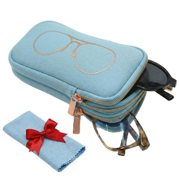 Estuche doble para gafas Thalirene 9x18x4 cm con paño