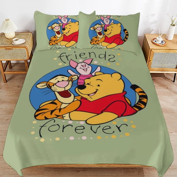 Winnie The Pooh Bed Duvet Cover Microfiber Bedding Sets 3D Printed Lightweight 3 Piece Comforter Sets for Kids Boys Girls